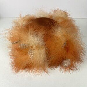 Vtg 1950s Schiaparelli Paris Satin & Feathers Cocktail Hat Size 22 Orange